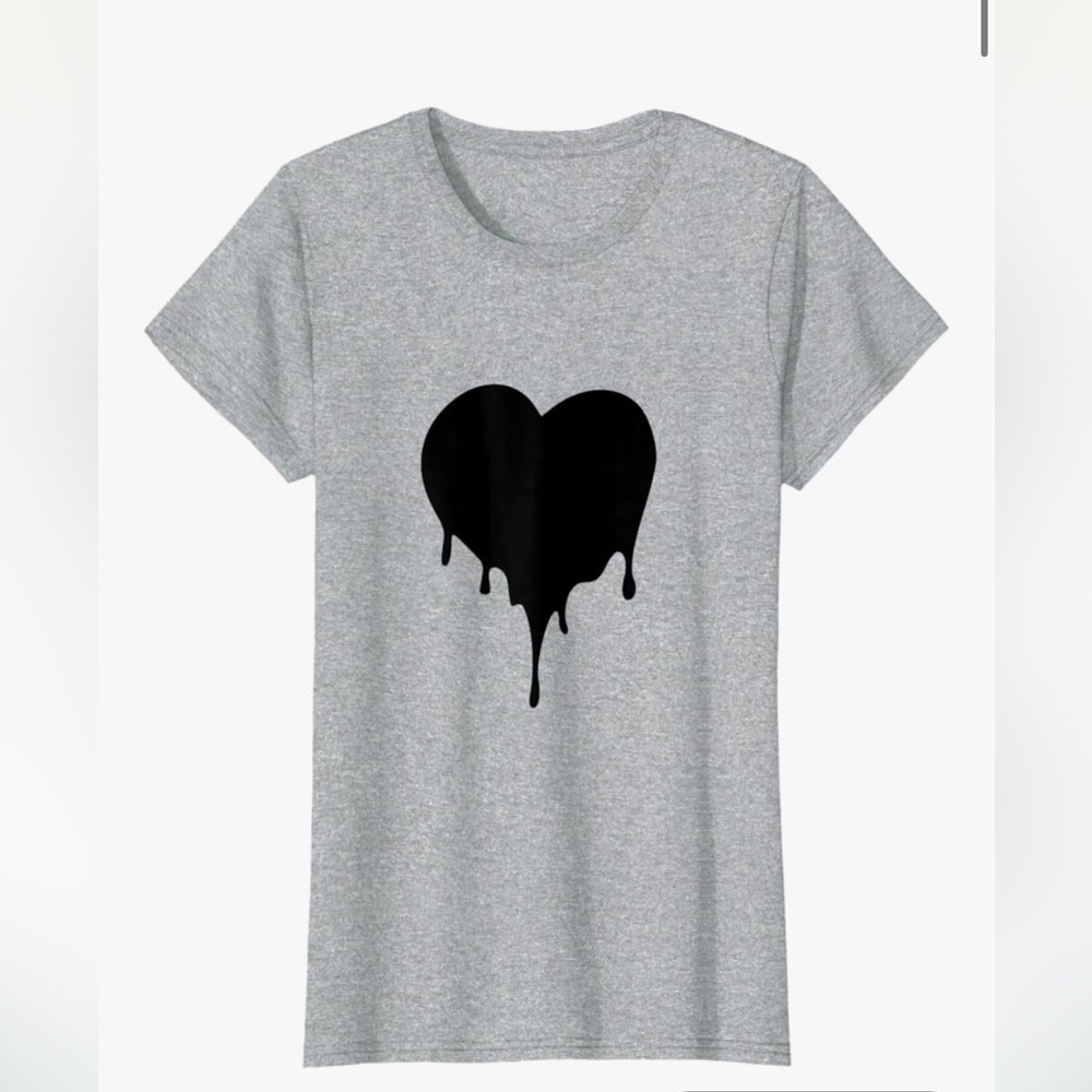 Gray T-Shirt with Black Dripping Heart Design tee shirt womens girl’s top zadig